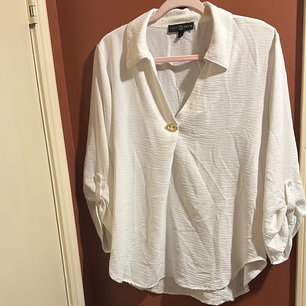 Fred David White Notched Collar Blouse